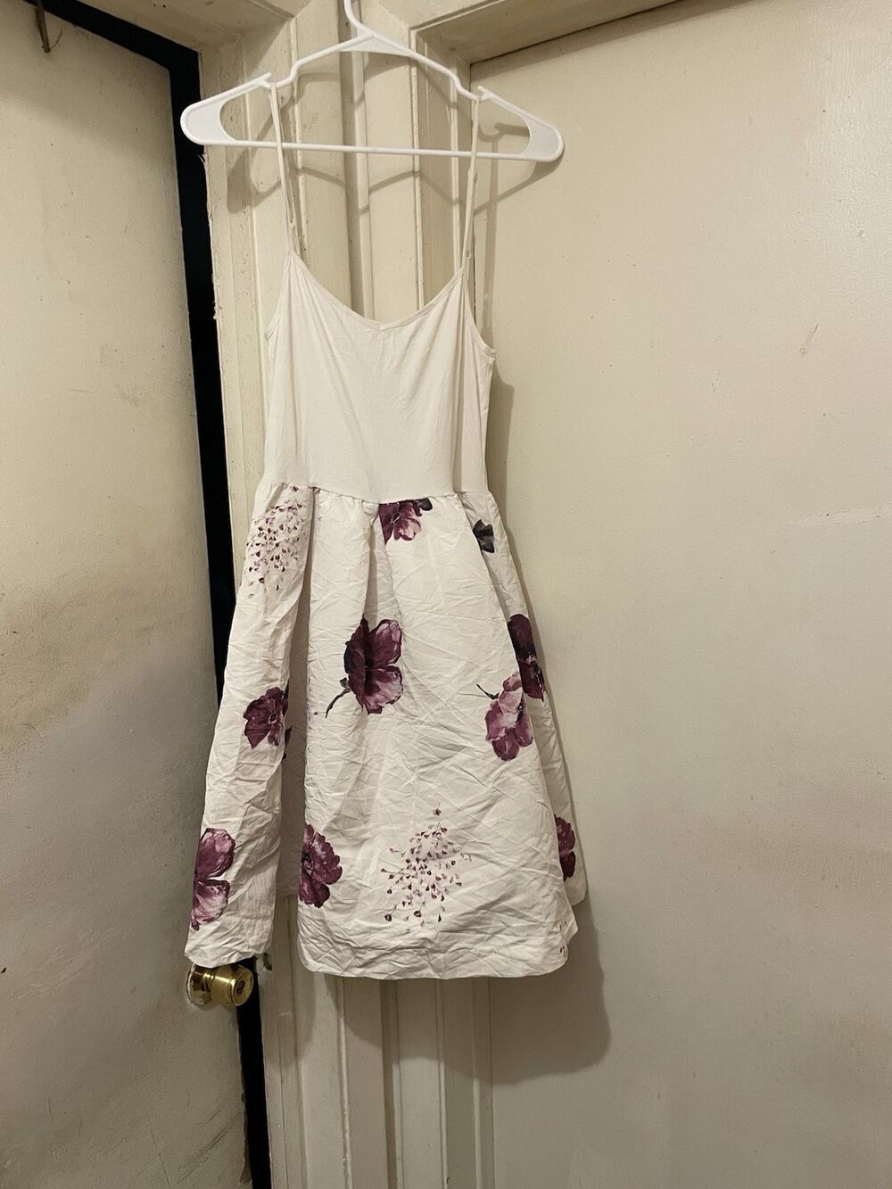 Girls Snidel White Purple Floral Fit & Flare Dress Adjustable Straps Size F